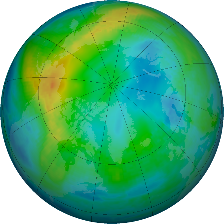 Arctic ozone map for 09 November 1989